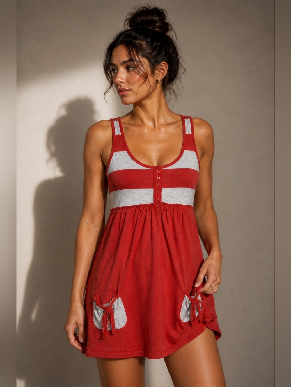 𝅺SUPERDRY Vintage Thrift Red Gray Striped Dress S